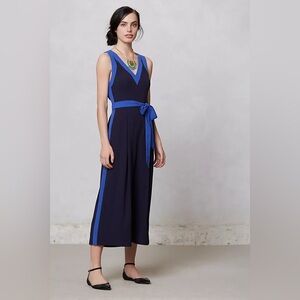 Anthropologie‎ Elevenses Navy Blue Open Back Wide Leg Becas Jumpsuit Size 4